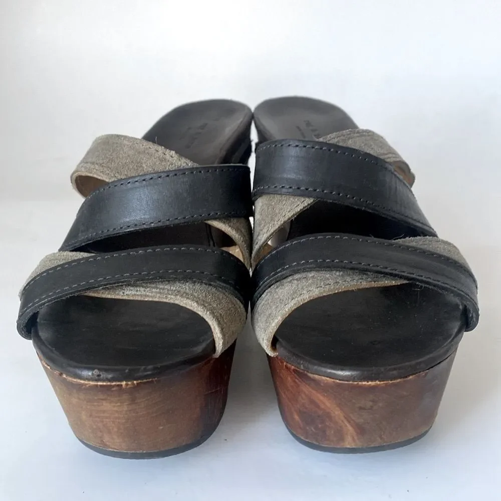 Rag & Bone Black & Tope Leather Platform 4” Wood Heels sz 6 Urban Edge Model